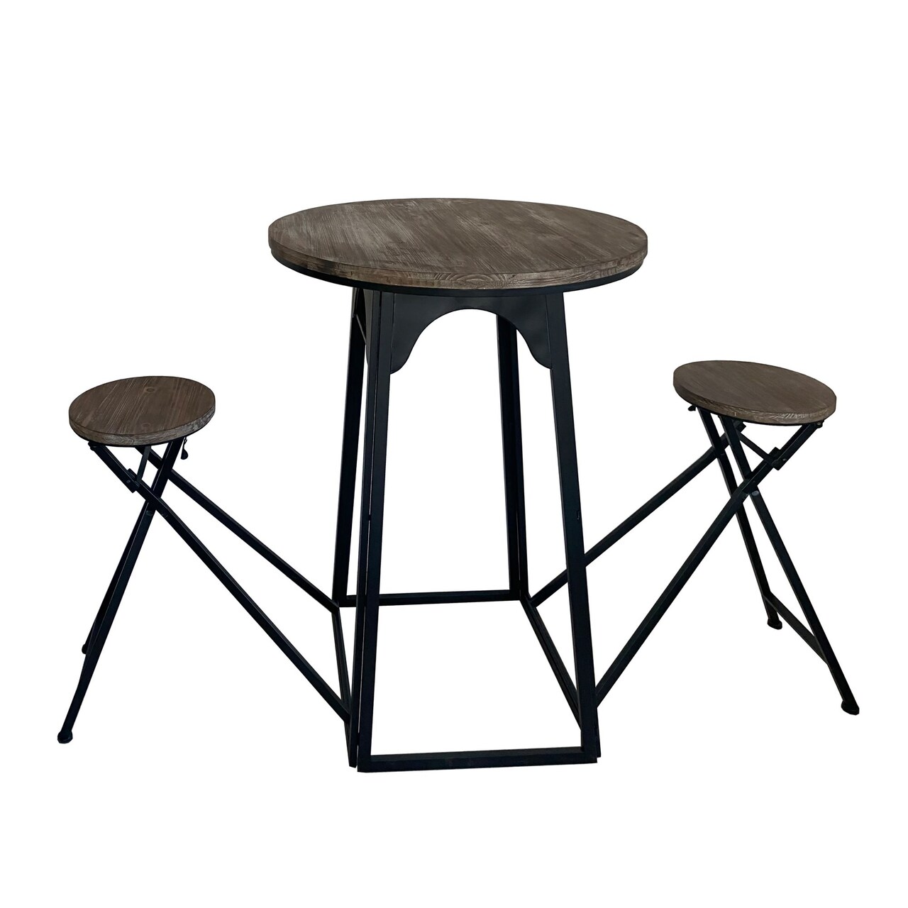 Kingston Living 40.5" Brown and Black Round Table with Folding Chairs